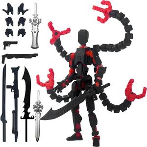 T13 Already Assembled Accessories Action Figure, T13 Multi-Jointed Movable,for Collectors Desktop Decorations t-13 Movability 3D Printed Toys (Black Red, 7.2inch)