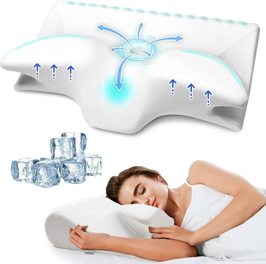 SUFOR Cervical Pillow for Neck Pain Foam Pillows Support Odorless Ergonomic Neck Pillow Adjustable Orthopedic Bed Pillow for Side Back Stomach Sleeper with Pillowcase（White）