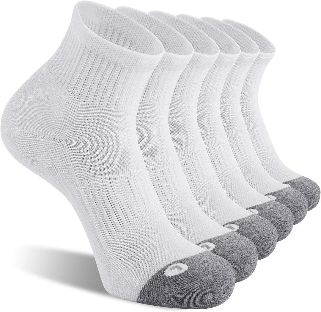 FITRELL 6 Pack Men's Athletic Ankle Socks Cushioned Sports Running Socks 9-12 (White)