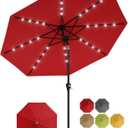 Garvee 10FT Solar Patio Umbrella with 32 LED Lights - Outdoor Table Umbrella with Crank Lift, Push Button Tilt and 8 Sturdy Ribs - Market Umbrella UV Protection for Pool, Deck, Yard, Garden - Red