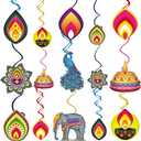 Estivaux Happy Diwali Hanging Swirls Diwali Candles Hanging Foil Swirls Indian Deepavali Themed Hanging Banner Ornaments Holiday Diwali Party Decorations for Festival of Light Party Decorations Favor