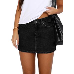 DEICAEVO Womens Denim Skirt Casual Mini Jean Skirt Stretch Low Waist Jean Skirt for Women Zip Fly Denim Mini Skirts Black XS