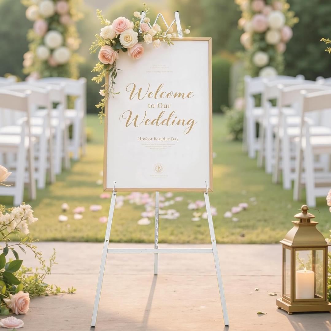 GRENTY 46.7" Easel Stand for Wedding Signs No Assembly Needed, Heavy Duty Metal Display Stand for Art, Welcome Signs, Posters, Pictures, Paintings, and Floor Dcor