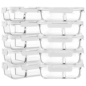 M MCIRCO 10-Pack,30 Oz Glass Meal Prep Containers 2 Compartments Airtight Lunch Bento Boxes with Lids, Glass Food Storage Containers, Microwave, Oven, Freezer and Dishwasher