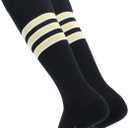 Baseball & Softball Socks | USA Made Dugout Series Striped | Over the Calf | Sizing for Youth Boys, Girls, Men, & Women's (Large, Black/White/Vegas Gold)