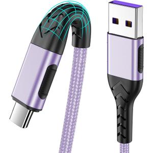 Durcord USB C Charger Cable, 2Pack 10ft Fast Charging USB Type C Cord Cable for Android Phone Pad Laptop, USB A to USB C Type C Charger Cable Compatible with iPhone 15 Pro/Plus/Max-Light Purple