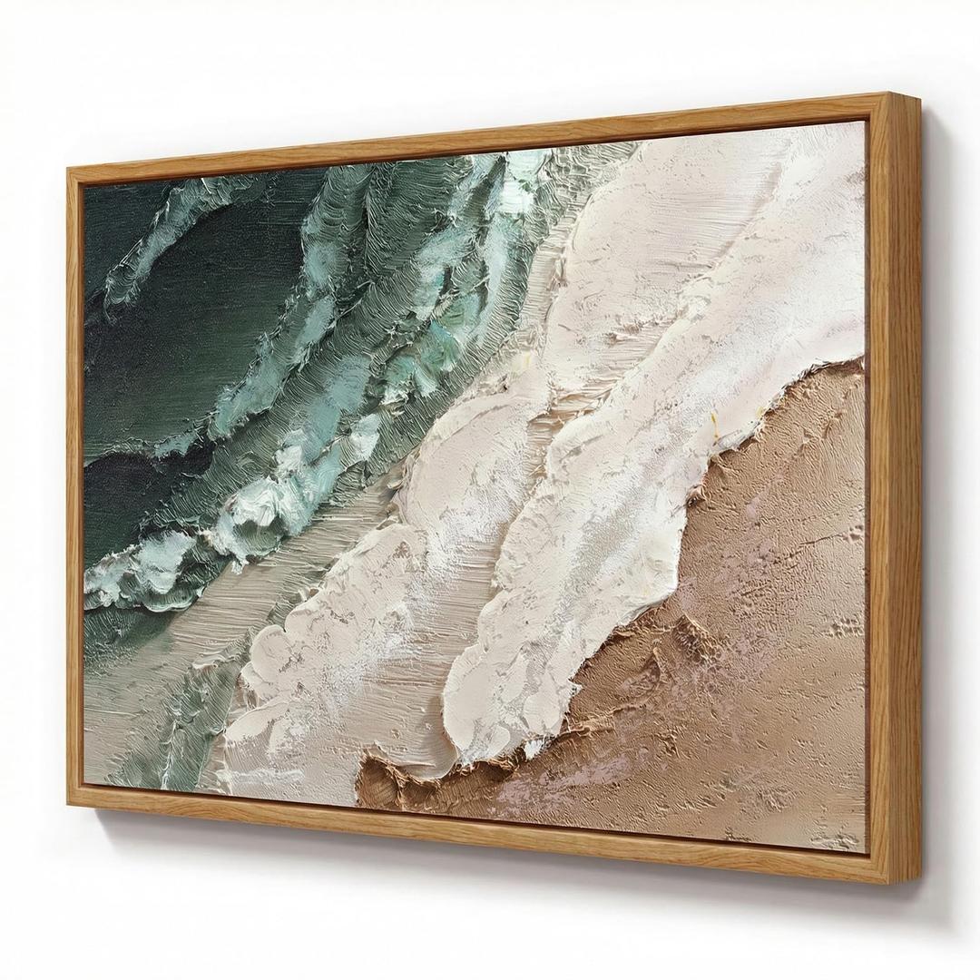 ARPEOTCY 3D Textured Framed Wall Art, Abstract Beige Beach Prints, 16x24In
Large Hand-Painted Minimalist Sage Green Ocean Waves Canvas Oil Painting Artwork Wall Decor for Living Room Bedroom