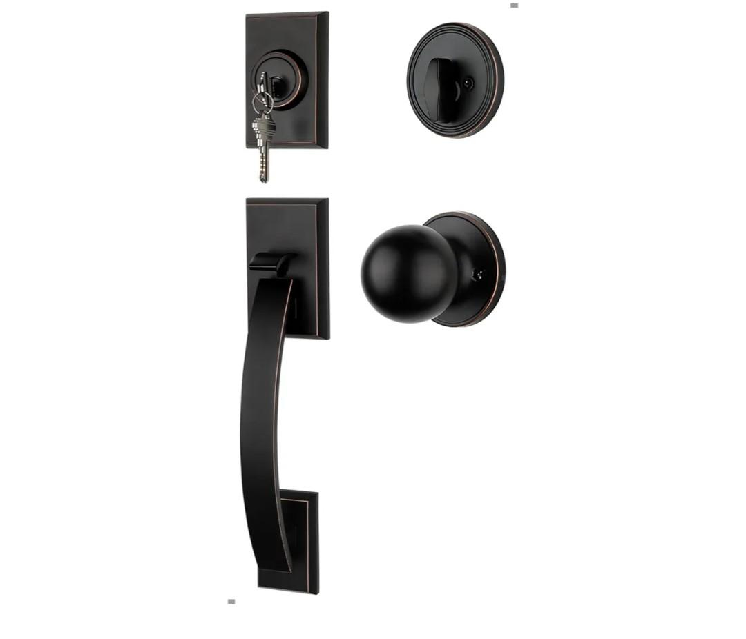 Goldenwarm Front Door Handle and Deadbolt Set, Oil Rubbed Bronze Front Door Lock Set, Front Door Lock Set with Reversible Knob Handle