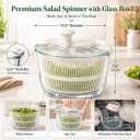 Large 5.2 Qt Glass Salad Spinner Vegetable Dryer with Drain Microwave Safe Dishwasher Safe with Transparent Lid Crank Handle Quick Spin Greens Washer for Lettuce Herbs Fruits (off-white)