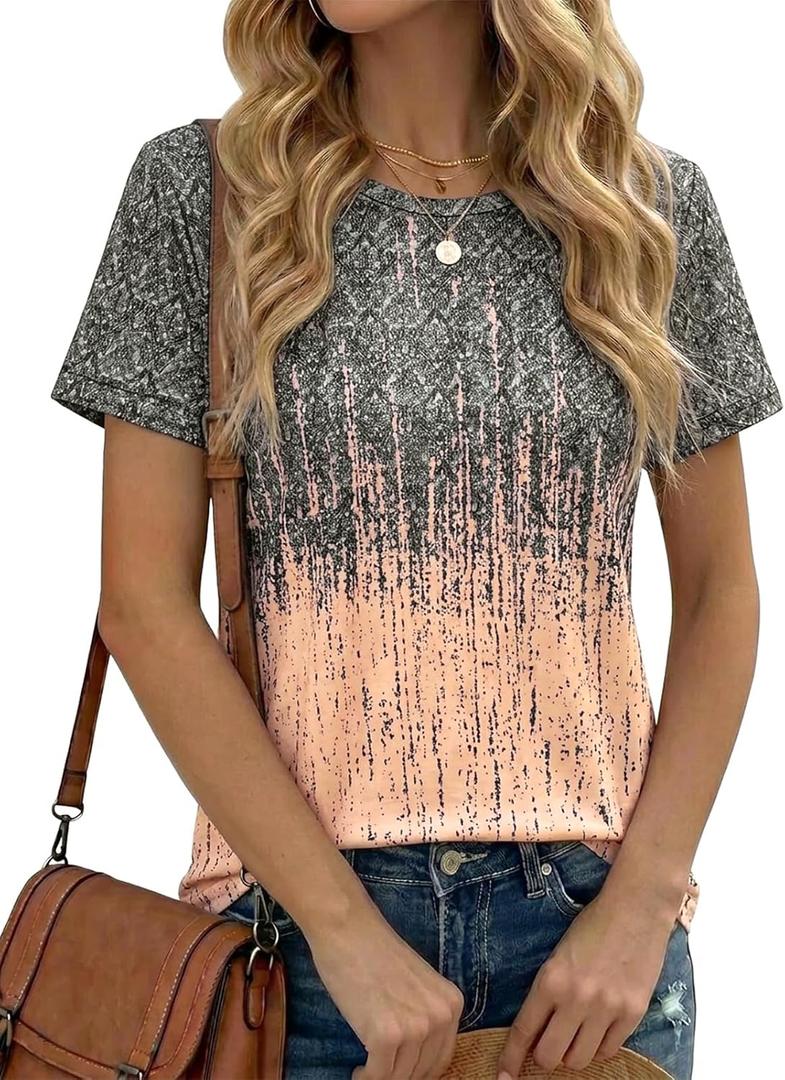 Cicy Bell Womens Summer Floral T-Shirts Casual Short Sleeve Tops Basic Tees (Gray)