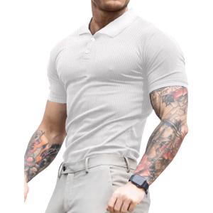 Lehmanlin Men's Muscle Polo Shirts Long&Short Sleeve Casual T- Shirts Slim Fit Stretch Ribbed Golf Tops