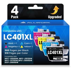 LC401XL LC401 MFC-J1010DW Ink Cartridges for Brother Printer LC 401XL 401 XL Ink Cartridge Compatible for MFC J1010DW MFC-J1170DW MFC-J1800DW MFC-J1012DW Series Printer (4-Pack High Yield, Upgraded)