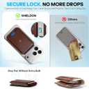SHIELDON Genuine Leather Strong Magnetic Wallet for MagSafe, Phone Wallet Stand for Men Women, 6 Card Holders, Angle Adjustment, RFID Blocking, Compatible with iPhone 17/16/15/14/13/12 Series - Coffee