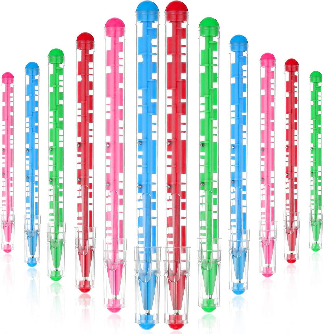 Outus 24 Pcs Maze Pen Puzzle Novelty Ballpoint Pen Fidget Toy with Ball Maze Inside for Back to School Student Gift Stress Relief Office Stationery Birthday(Pink, Blue, Red, Green)