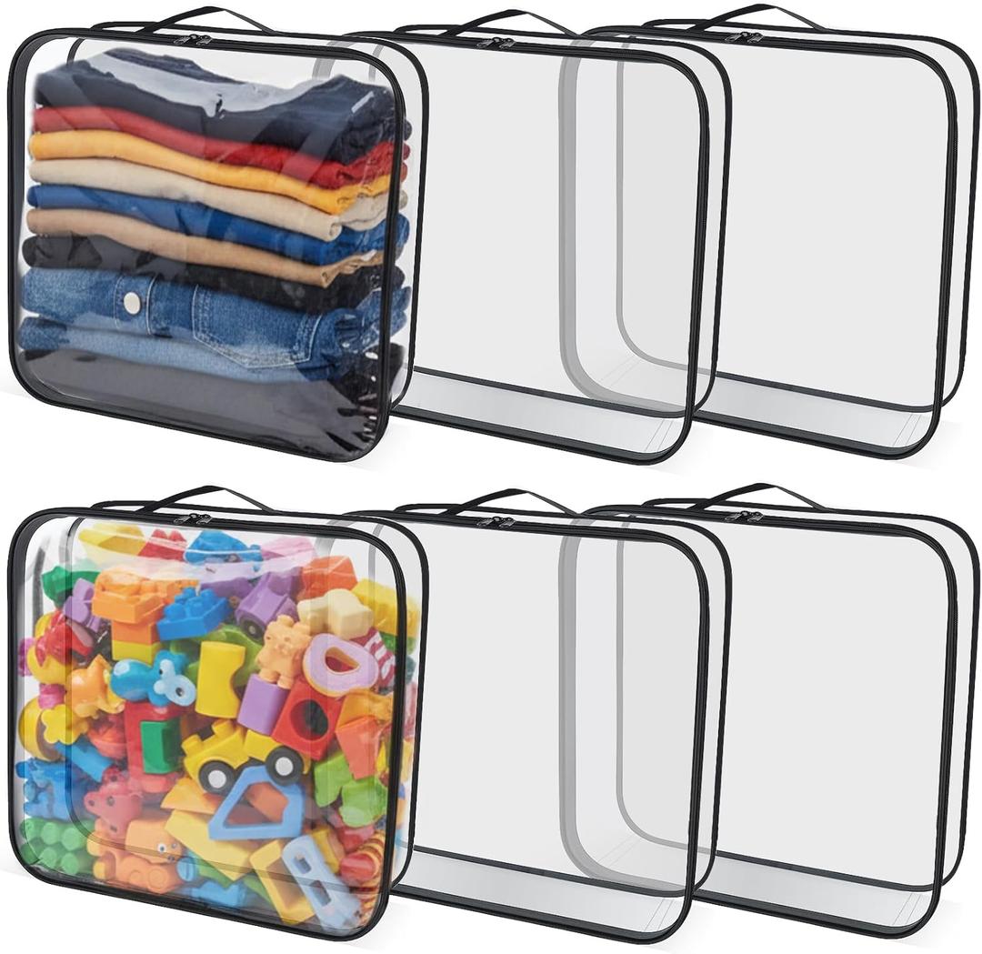 6 Pack Large Clear Travel Packing Cube, See-Through PVC Organizer, Vinyl Zippered Storage Bags Multipurpose Pouch with Handle for Suitcase Pants, Cashmere, Sweaters Shirts Dress Storage