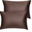 uxcell Standard Satin Pillowcase with Zipper, Super Soft and Luxury, Silky Pillow Cases Covers Set of 2, 21"x27", Brown