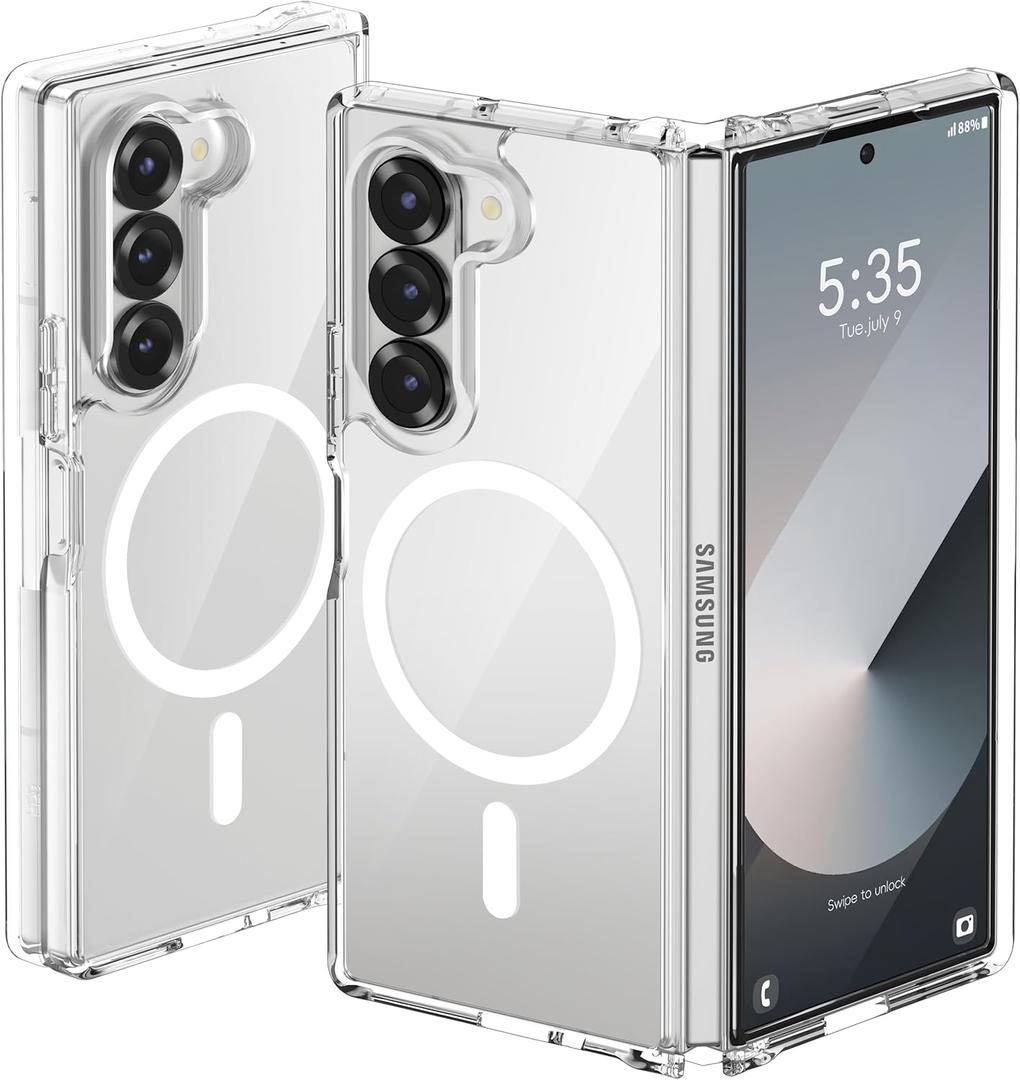 ORETECH Magnetic Case Compatible with Samsung Galaxy Z Fold 6 Case, Transparent Back Non-Slip Hard PC Shockproof Bumper Protective Phone Case Cover for Samsung Z Fold 6 - Clear