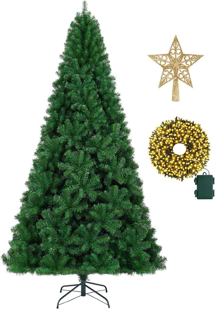 KTKDE 4ft Premium Spruce Artificial Holiday Christmas Tree for Home, Office,Party Decoration w/ 450 Branch Tips1pcs Tree top Star 1 Set LED Battery Box Light String