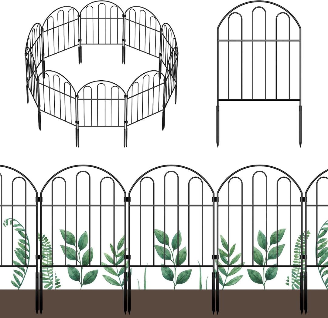 OUSHENG 10 Pack Decorative Garden Fence, Total 10ft(L) x 22in(H) Animal Barrier Border, Rustproof Metal Wire Section Edging Fencing Panel for Outdoor Patio Garden Yard, Arched