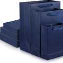 Gueevin 30 Pcs Navy Blue Gift Bags with Handles Kraft Paper Gift Bags Assorted Sizes 5.9x2.3x7.8, 7.8x3.9x11, 9.8x5.1x12.5 10 Pcs Each, Matte Wrapping for Birthday Bulk Wedding Shopping