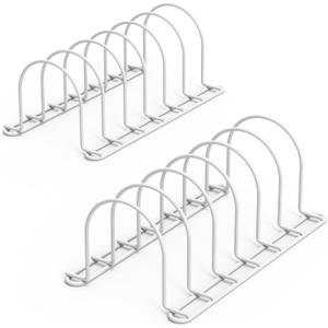 JAQ Pot Lids Holder, 10.5" Kitchenware Dividers Organizer for Plates, Pans, Cutting Boards, Muffin Tins, Baking Sheets in Cabinets Shelf Countertop Pantry (2-Pack, White)