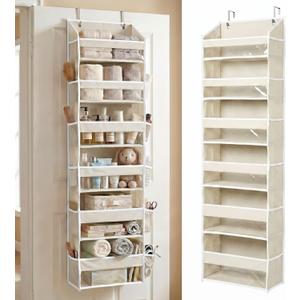 HOMELUX THEORY UPGRADED 6 Tiers Over The Door Organizer Hanging - 100D EXTRA THICK & 50lbs HUGE CAPACITY, 12 Side Mesh Pockets Over The Door Shoe Organizer, Hanging Closet Organizer (Ivory, 1pc)