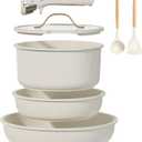 CAROTE 7pcs Pots and Pans Set Non Stick, Cookware Set with Detachable Handle, Kitchen Cookware Sets with Removable Handle, RV Cookware Set, Oven Safe, Cream White