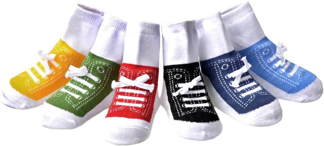 EPEIUS Unisex Baby Girls Boys Non-Slip Socks (Set of 6) (0-6 Months, Assorted Shoelace 6 Pack)