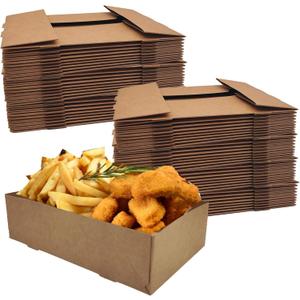 75 Pack Kraft Paper Movie Night Snack Trays, 4 Corner Pop Up Cardboard Nacho Tray for Party Stadiums Theaters, Small Brown Drink Fast Food Containers