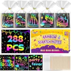 Scratch Art Party Favors for Kids24 Packs 288 PCS Rainbow Scratch Paper Art Craft Kit Birthday Party Favors Goodie Bags Stuffers for Kids Bulk Classroom Gifts Scartch Mini Notes for Girls Boys 4-12
