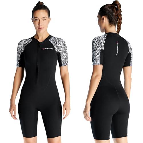 Skyone Women Mens Wet Suit, 3MM Neoprene Wetsuits Diving Suit, Short Sleeve Front Zip UV Protection One Piece Thermal Swimsuit for Swimming Kayaking Snorkeling Canoeing (XL, Black)