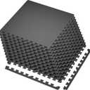 SUPERJARE 0.4'' Thick 12 Pcs 48 Sq Ft Rubber Top Exercise Equipment Mats, High Density EVA Foam Mats with Rubber Top, Interlocking Gym Flooring for Home Gym, Protective Workout Mat, Black