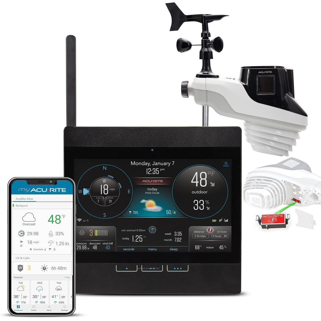 AcuRite Atlas Professional Weather Station with Direct-to-Wi-Fi HD Display, Lightning Detection, Built-In Barometer, and Temperature, Humidity, Wind Speed/Direction and Rainfall Measurements (01001M)