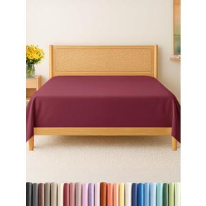 Full Size Flat Sheet - Hotel Quality Top Flat Bed Sheet Only - Ultra-Soft, Breathable & Cooling - Fade & Wrinkle Free - Easy-Care, Stain & Shrink Resistant Bedding - Easy-Fit and Oeko-Tex - Burgundy