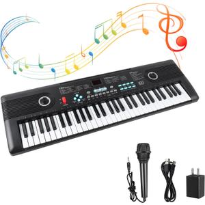 61 keys keyboard piano, Electronic Digital Piano with Built-In Speaker Microphone, Portable Keyboard Gift Teaching for Beginners, electric piano for kids (Black)
