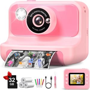 Kids Camera Instant Print, Kids Camera 1080P HD Video Digital Camera, Christmas Birthday Gifts for Girls and Boys, Toddler Toy for 3-12 Years Old (Light Pink)
