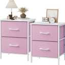 Stero Nightstand Set of 2, Kids Dresser with 2 Drawers, Steel Frame Bedside Furniture, Wood Top Fabric Night Stand, Colorful End Table for Home, Bedroom, Office, Pink