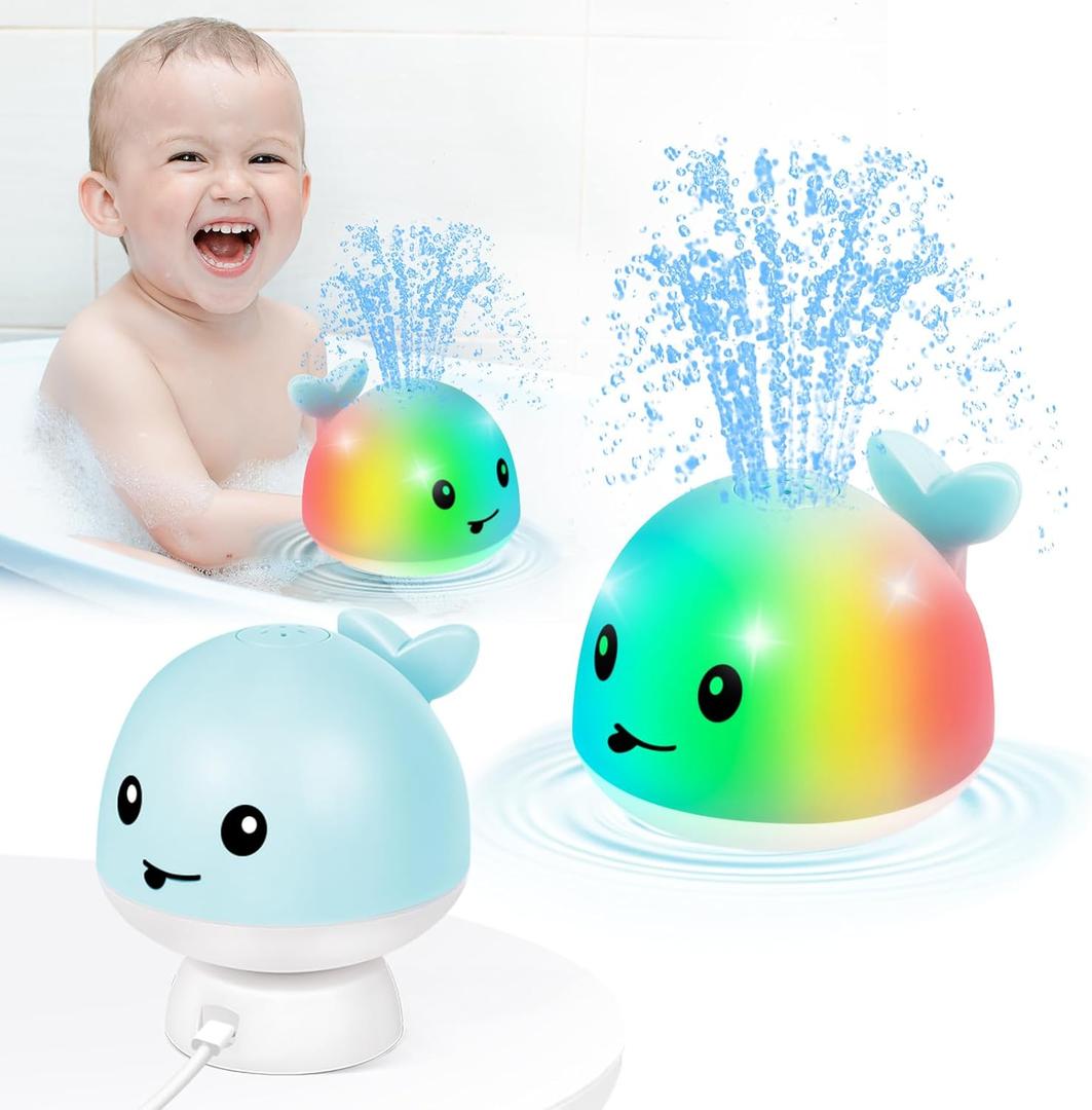 2025 UpgradedGigilli Baby Boy Whale Bath Toy - Easy Charging Bath Toys for Kids Ages 1-3 Light Up Bath Fountain Toy 6-12-18 Months Toddler Bath Toy Sprinkler Baby Easter Gifts Easter Basket Stuffers