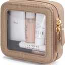 Popvibe Clear Makeup Bag Travel Cosmetic Case Transparent Toiletry Bag with Zipper, Portable Make Up Organizer Traveling Compact Car Bag for Essentials (Gold)