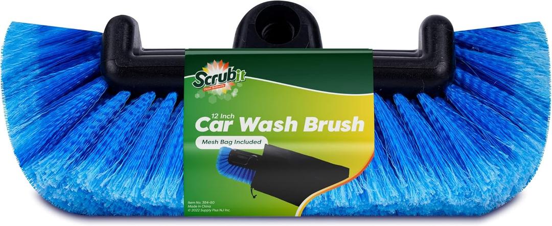 SCRUBIT 12" Car Wash Brush with Soft Bristles for Car Truck Boat Deck & House Cleaning, Exterior Washing Brush Connects with Pole & Hose, Storage Bag Included (Blue)