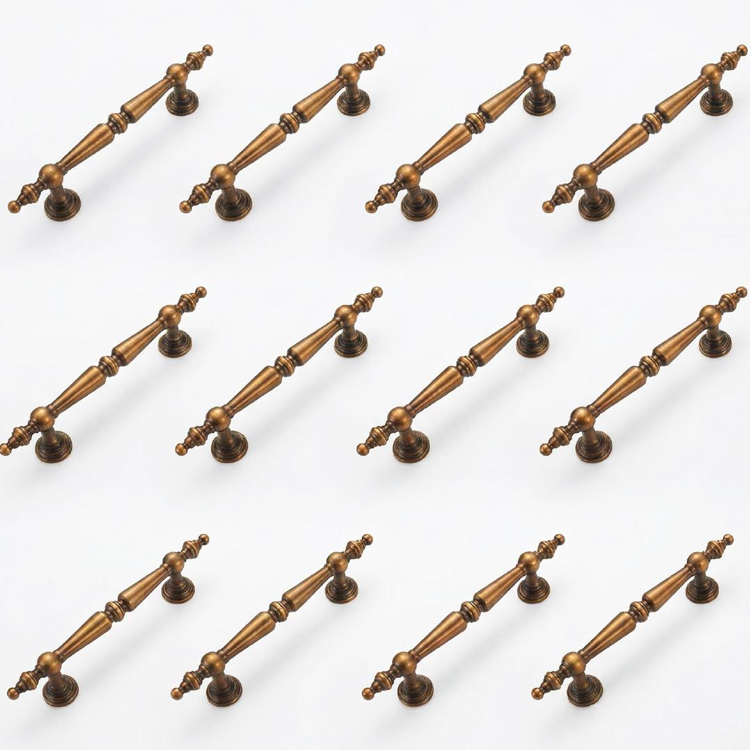 12 Pcs Antique Brass Cabinet Pulls Handles Drawer Handles Closet 110 mm Hole Center Vintage Cabinet Pulls for Hardware Hole Center Dresser Bathroom Kitchen