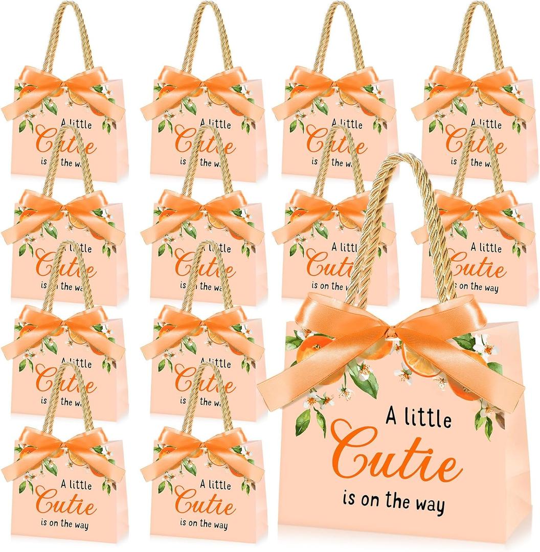 Frienda 25 Pcs Baby Shower Favor Bags with Handles, Orange a Little Cutie Is on The Way Gift Bags, Citrus Theme Party Favor for Baby Shower, Gender Reveal, Newborn Party Supplies