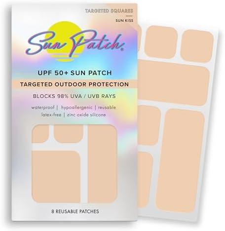 Sun Patch Hypoallergenic Sun-Screen Square Shaped Patches, 100% Silicone UPF-50 UV Protection, Reusable, 1 Pack/8 Squares, Sunkiss (Nude)