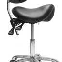 Ergonomic Adjustable Saddle Stool with Back Support, Swivel Rolling Base, Black