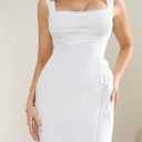 Women's Sexy Mesh Short Dress Square Neck Ruched Wedding Guest Cocktail Mini Dresses (White, M)