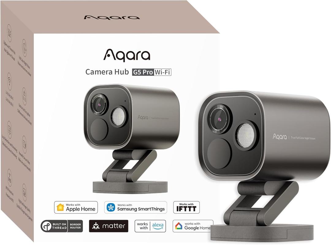 Aqara 4MP Camera Hub G5 Pro WiFi, True Color Night Vision Security Camera Outdoor, 2.4/5Ghz WiFi, HomeKit Secure Video, Thread Border Router, Local Detection, Thread/Zigbee, Supports Alexa,Google Home (Gray - Wi-Fi Version (No PoE Support))