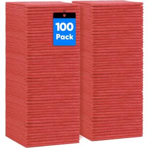 HOMEXCEL Red Shop Towels 100 Pack, Reusable Microfiber Cleaning Cloth Bulk, Multipurpose Microfiber Towels for Car, House and Kitchen, Highly Absorbent Cleaning Rags 11.5 x 11.5 inch