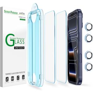 3 x amFilm OneTouch Screen Protector for iPhone 17 Pro Max 6.9'' + Camera Lens Protector | Auto-Alignment install | Bubble Free | 9H+ Military-Grade Tempered Glass | FHD Clarity | Case Friendly | 2+4 Pack