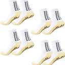 Grip Socks Soccer Men's Non Slip Soccer Socks for Kids Pilates Socks Men Women 4Pairs (White)