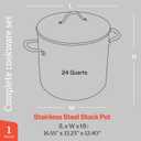 Stainless Steel Stockpot with Tempered Glass Lid 24 Quart, Durable 18/0 Stainless Steel, Impact-Bonded Base for Even Heating, Riveted Handles, Oven & All Stove Compatible, Safe Up To 500F (260C)